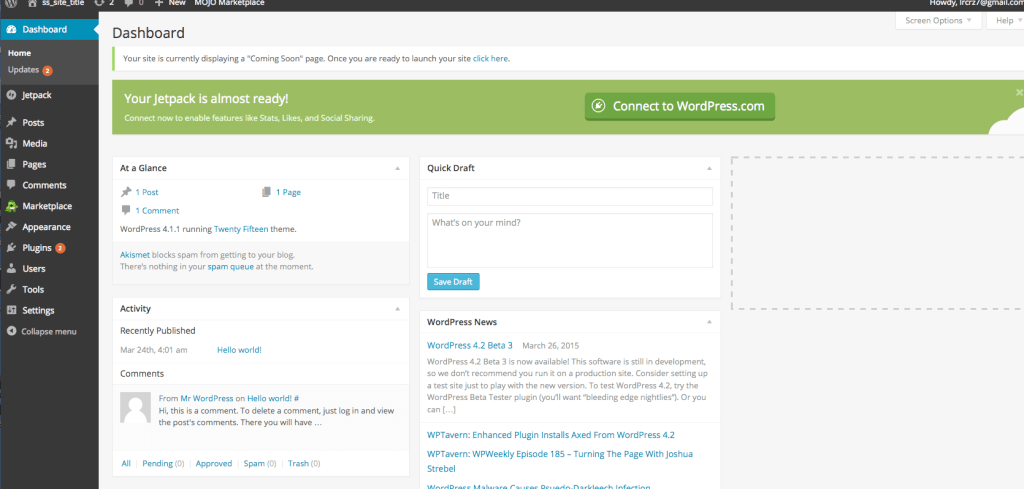 wordpress dashboard