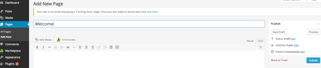 welcome page setup