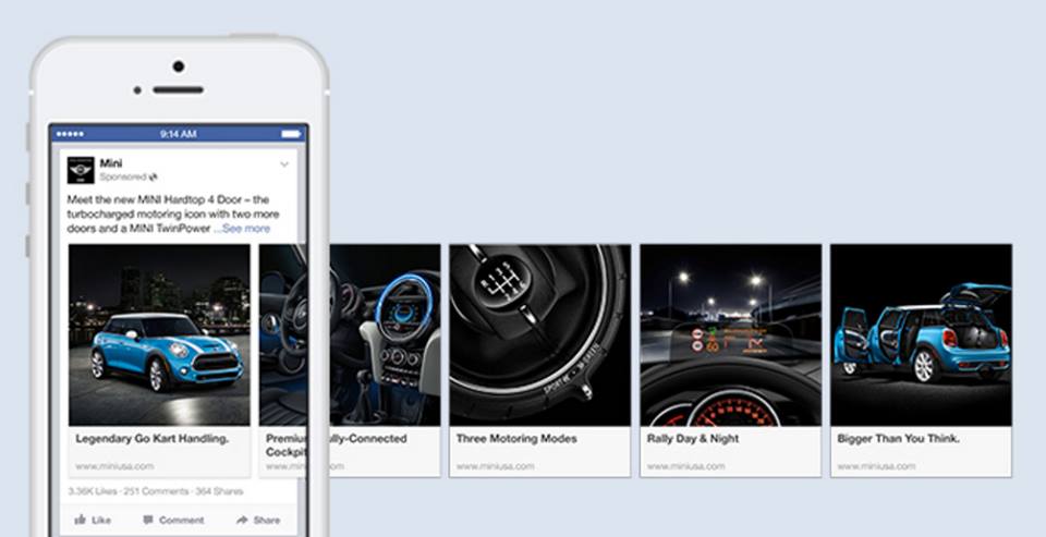 MINI used the carousel format as a storytelling canvas to take people on a virtual tour of the new MINI Hardtop 4 Door.