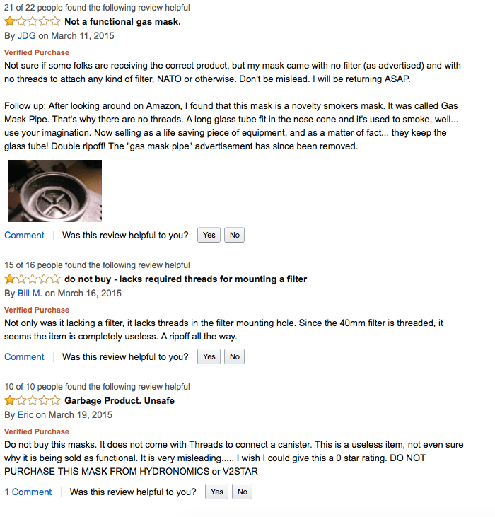 Even from people who hated the product, you can collect great product-based keywords like functional gas mask, threads for mounting, and NATO 40mm filter.