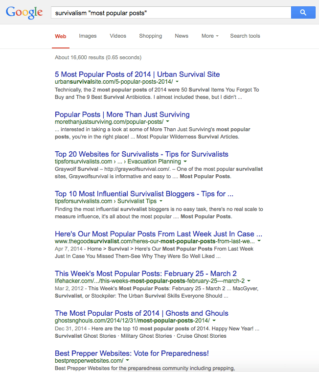 Just from the search results alone, I gleaned these new keywords to add to my list: survival items, survival antibiotics, MacGyver, and stockpiler.