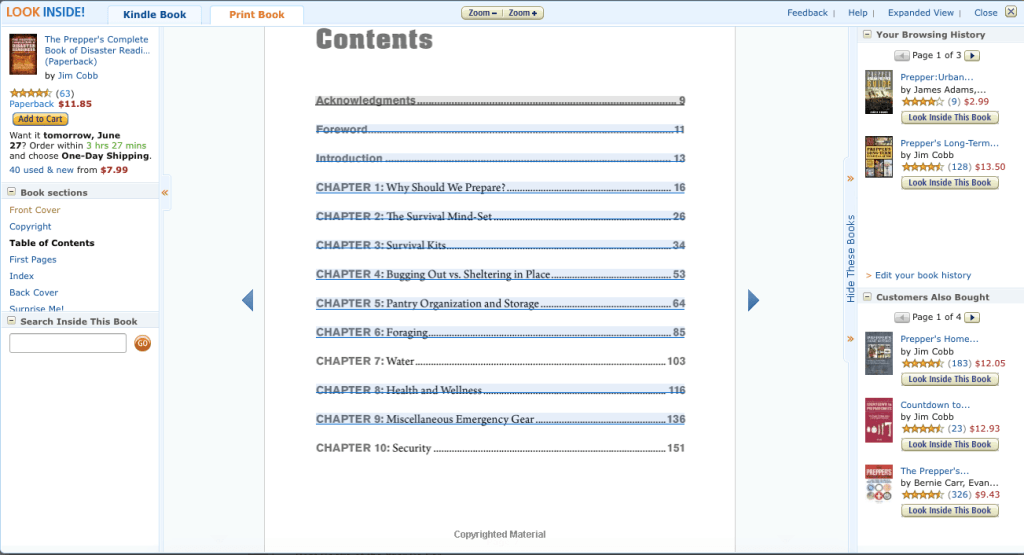 The table of contents inside a popular book in the niche you’re trying to serve can give you ideas of the main topic areas you’ll want to focus on with your keywords. (Particularly helpful if you’re new to that niche.)