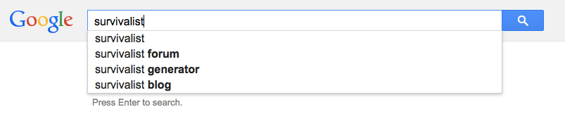 Easy and straightforward, you can see that people go to Google to look for information and community rather than to buy something right away (except for maybe a generator). Keyword takeaways are survivalist forum, survivalist generator, survivalist blog.