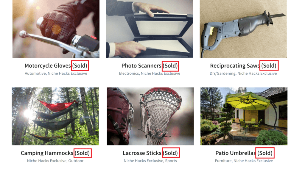 A sample of the sold sites
