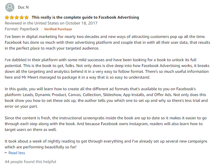 duc n testimonial - complete guide facebook advertising