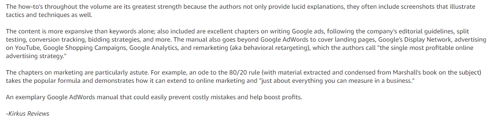 kirkus reviews - Ultimate Guide to Google AdWords1
