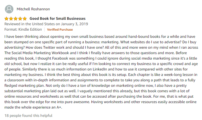 mitchell roshannon testimonial - social media marketing workbook