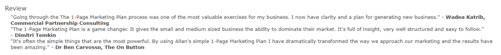 reviews - 1-Page Marketing Plan