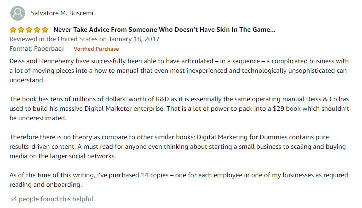 salvatore m. buscemi testimonial - digital marketing for dummies